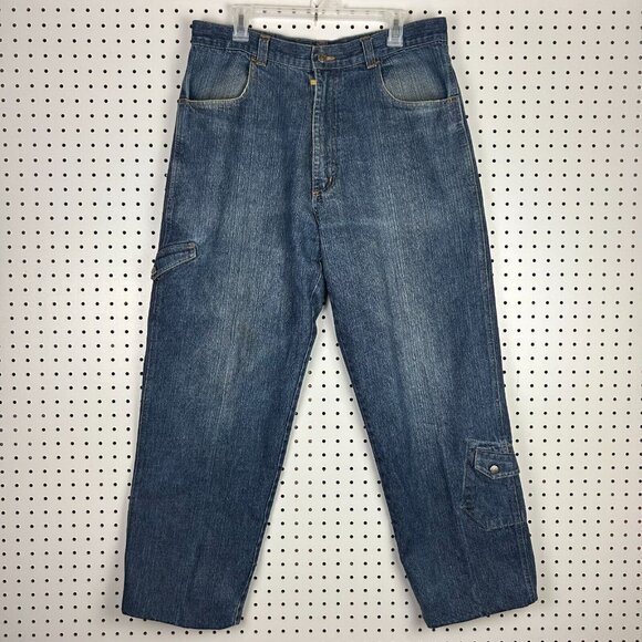 Barcode Y2K Cargo Wide Leg Denim Jeans 36x30 Stash‎ Streetwear Skate Baggy - Picture 1 of 8